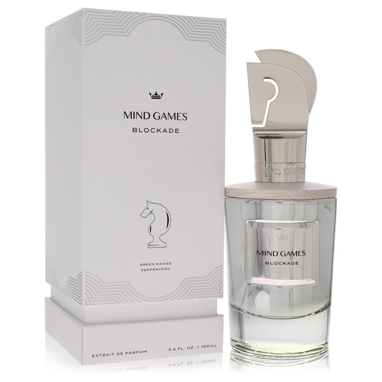 image showing the bottle and packaging for Mind Games Blockade Cologne By Mind Games Extrait De Parfum Spray (Unisex) 100ml