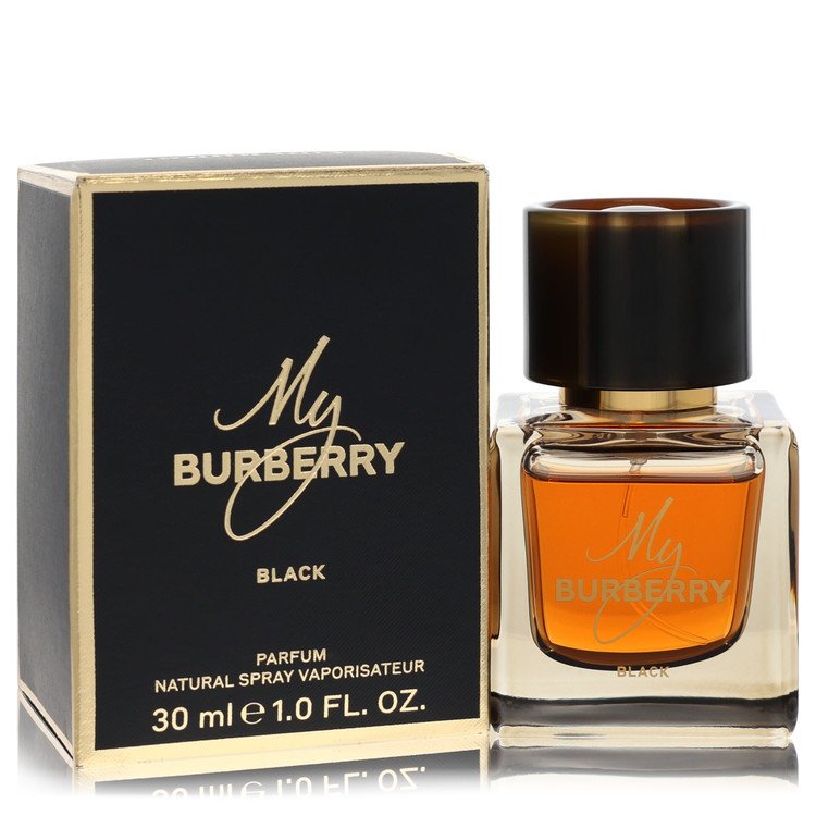 image showing the bottle and packaging for My Burberry Black Perfume By Burberry Parfum Spray 30ml