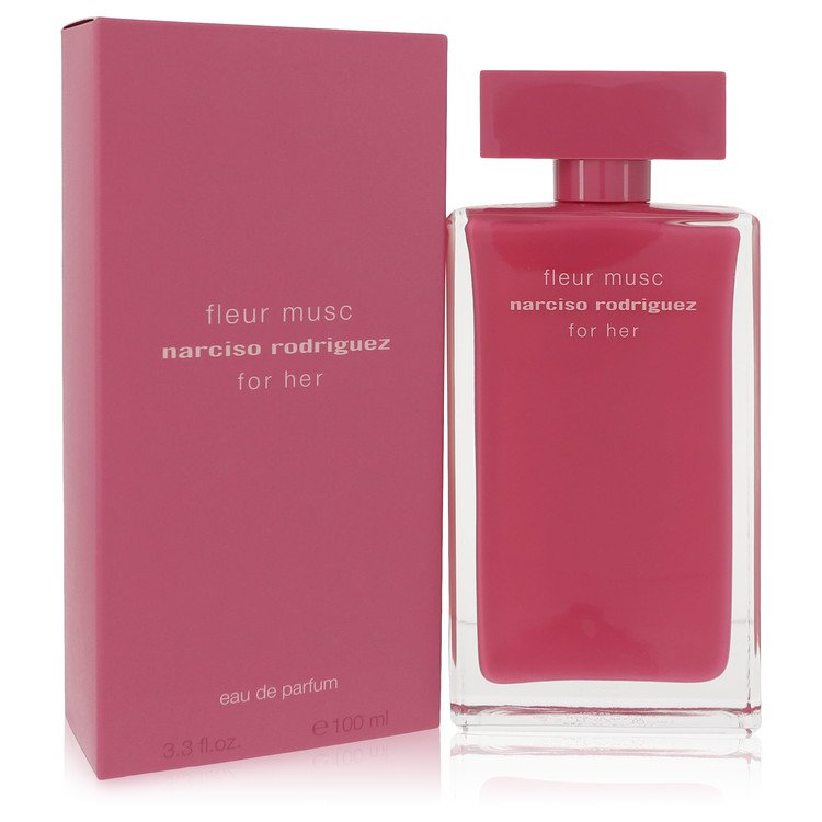 Narciso Rodriguez Fleur Musc perfume bottle and packaging on a white background