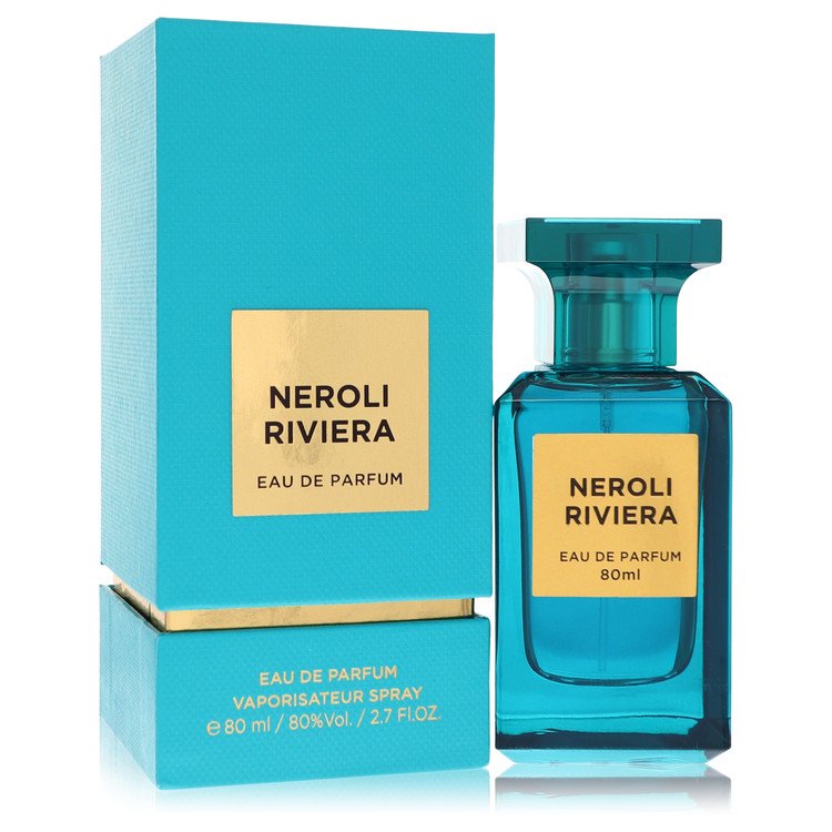 image showing the bottle and packaging for Neroli Riviera Cologne By Fragrance World Eau De Parfum Spray (Unisex) 80ml