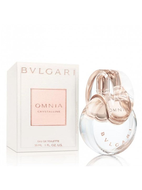 Bulgari Omnia Crystalline perfume bottle and packaging on a white background