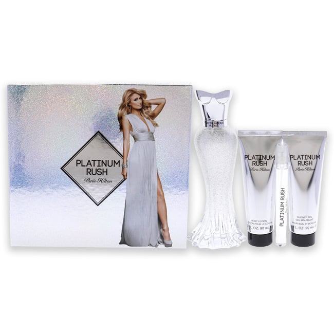 Paris Hilton Platinum Rush 4pc Set   EDP Spray 100ml + 90ml Body Lotion + 90ml Shower Gel + 10ml Purse Spray set  - Just Perfume
