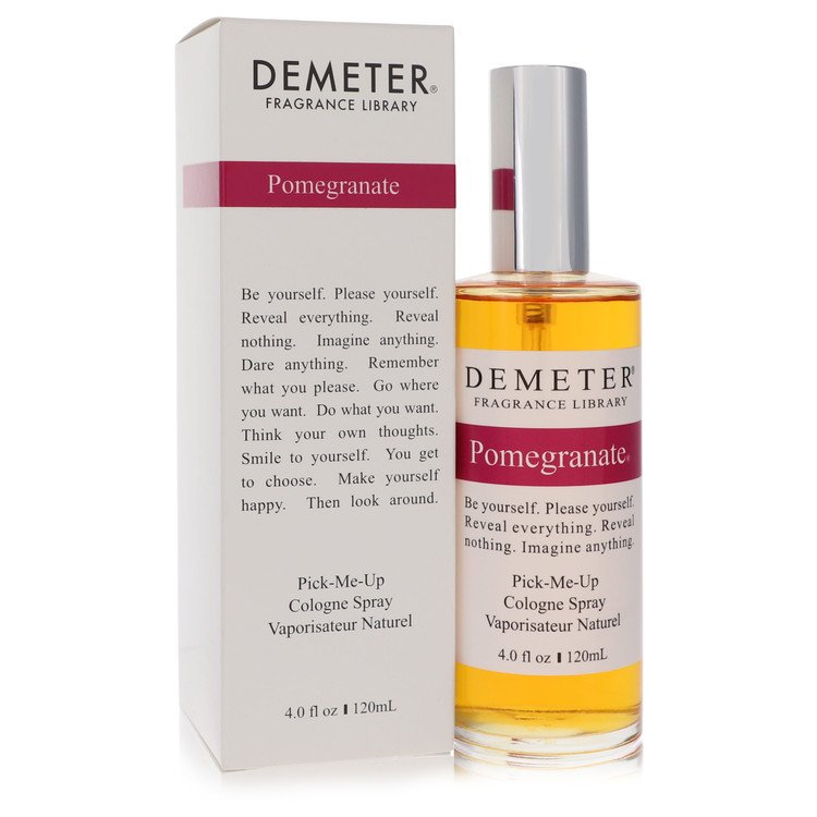 Demeter Pomegranate cologne spray bottle and packaging on a white background