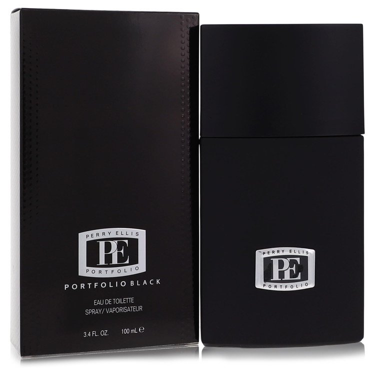 image showing the bottle and packaging for Portfolio Black Cologne By Perry Ellis Eau De Toilette Spray 100ml