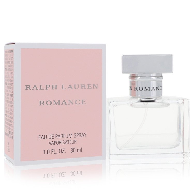 image showing the bottle and packaging for Romance Perfume By Ralph Lauren Eau De Parfum Spray 30ml