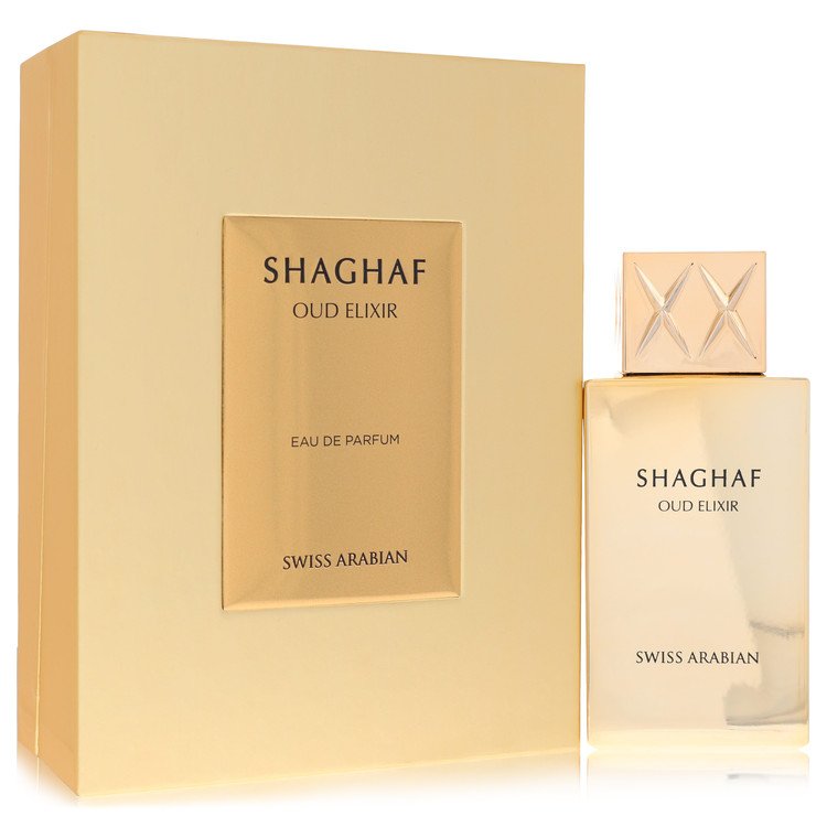 image showing the bottle and packaging for Shaghaf Oud Elixir Perfume By Swiss Arabian Eau De Parfum Spray (Unisex) 75ml