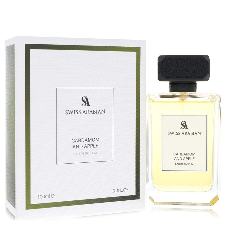 image showing the bottle and packaging for Swiss Arabian Cardamon And Apple Cologne By Swiss Arabian Eau De Parfum Spray 100ml