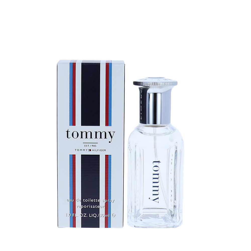 Tommy Hilfiger perfume bottle and packaging on a white background