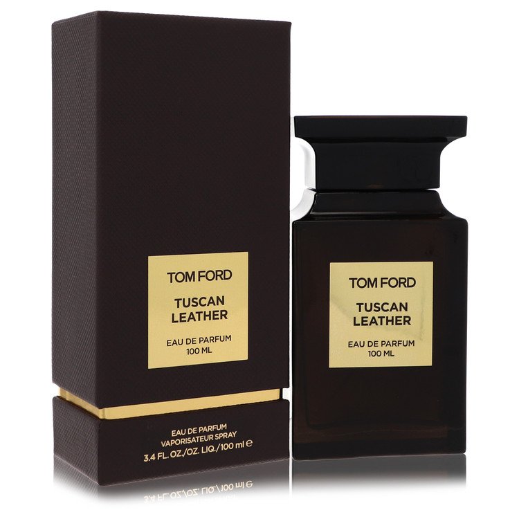 Tom Ford Tuscan Leather perfume bottle and packaging on a white background