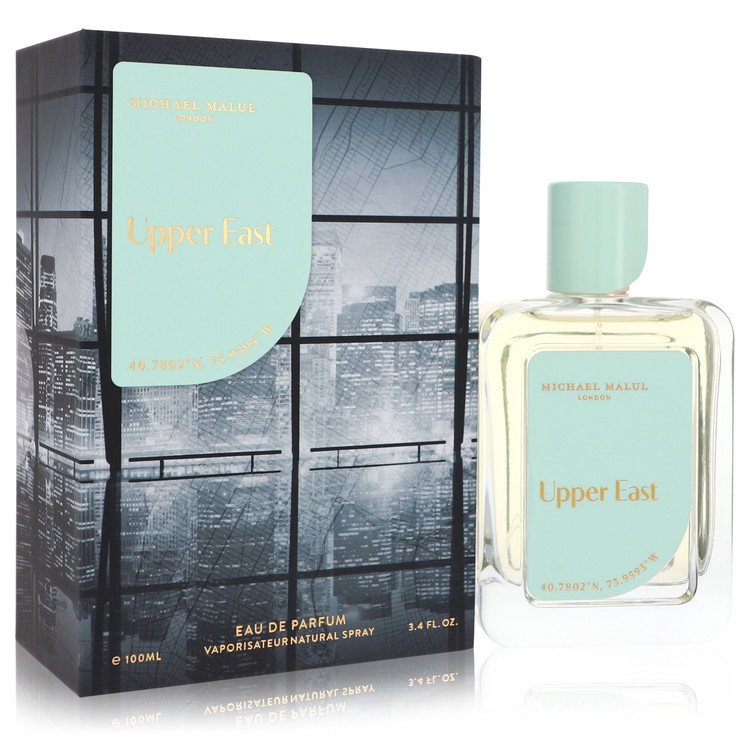 image showing the bottle and packaging for Michael Malul Upper East Perfume by Michael Malul Eau De Parfum Spray  100ml