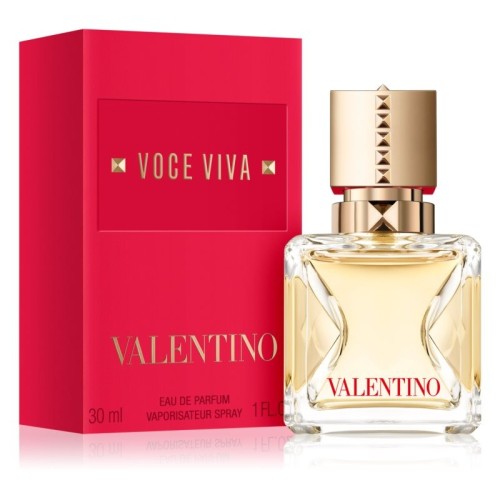 Valentino Voce Viva perfume bottle and packaging on a white background