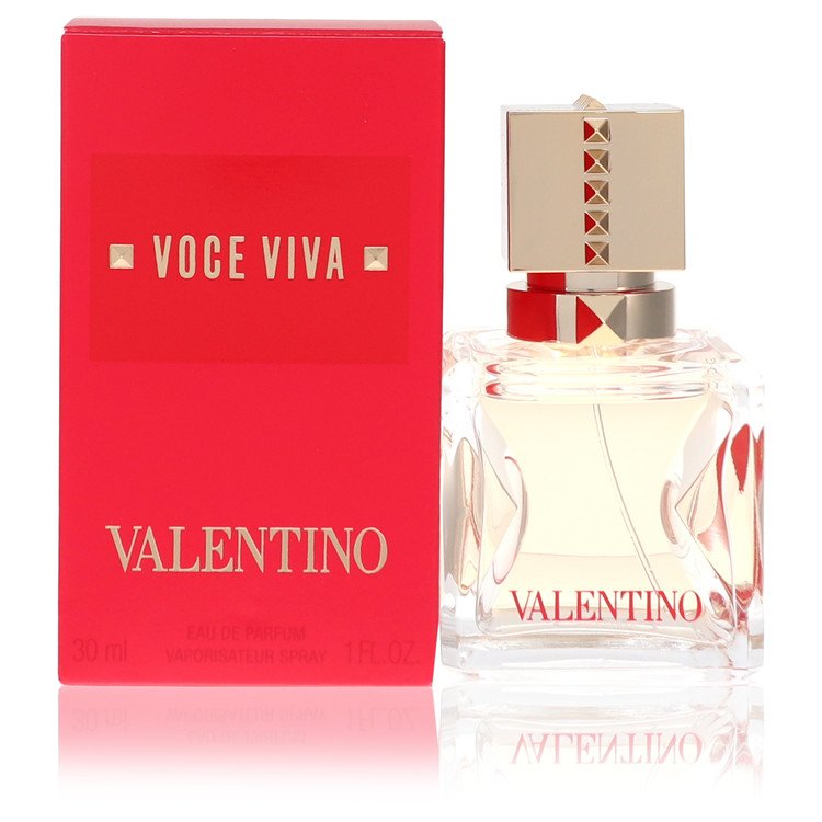 image showing the bottle and packaging for Voce Viva Perfume By Valentino Eau De Parfum Spray 30ml