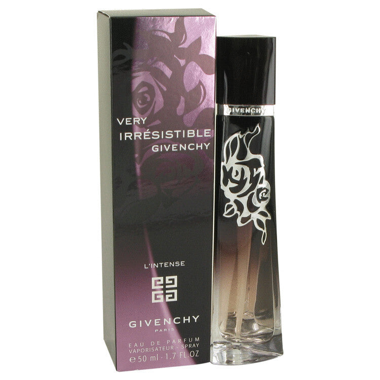 image showing the bottle and packaging for Very Irresistible L'intense Perfume By Givenchy Eau De Parfum Spray 50ml