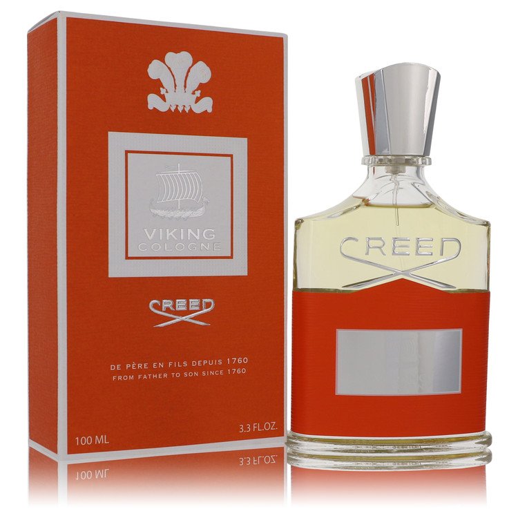 Creed perfume bottle and packaging with red and silver design