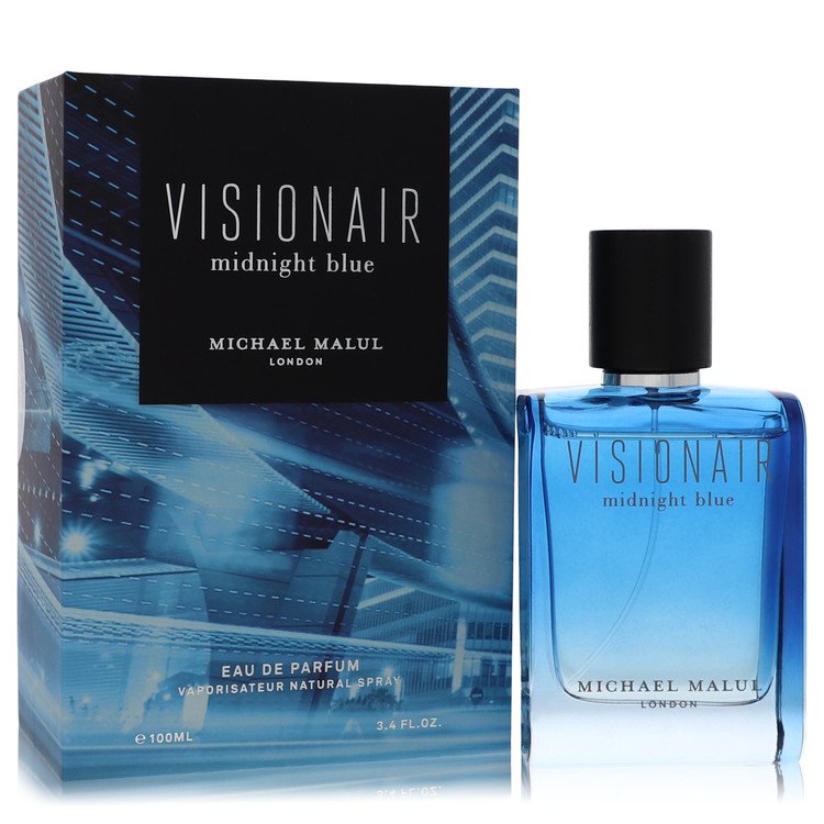 image showing the bottle and packaging for Visionair Midnight Blue Cologne by Michael Malul Eau De Parfum Spray 100ml