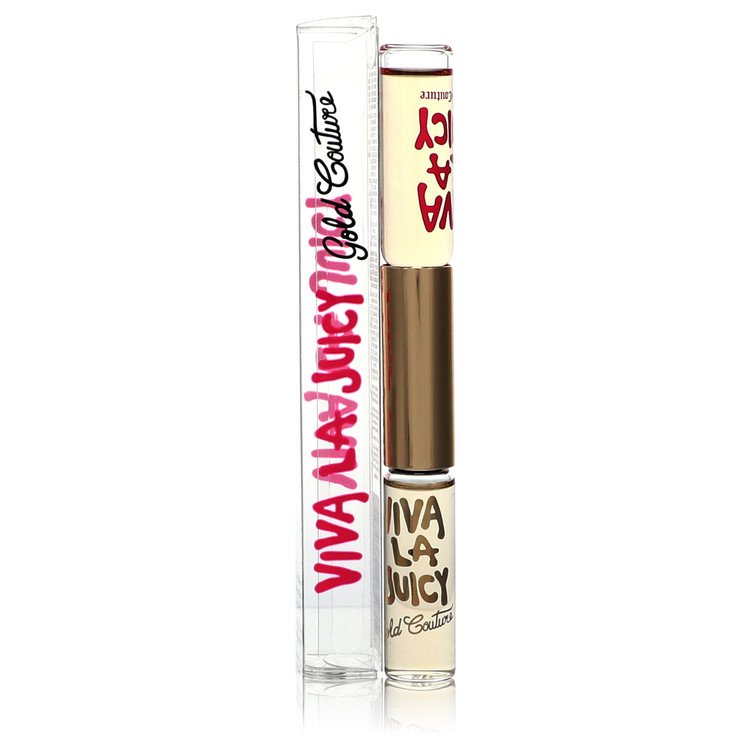 image showing the bottle and packaging for Viva La Juicy Perfume By Juicy Couture Duo Roller Ball Viva La Juicy + Viva La Juicy Gold Couture 10ml