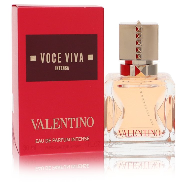 image showing the bottle and packaging for Voce Viva Intensa Perfume By Valentino Eau De Parfum Spray 30ml