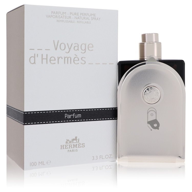 image showing the bottle and packaging for Voyage D'hermes Cologne By Hermes Pure Perfume Refillable (Unisex) 100ml