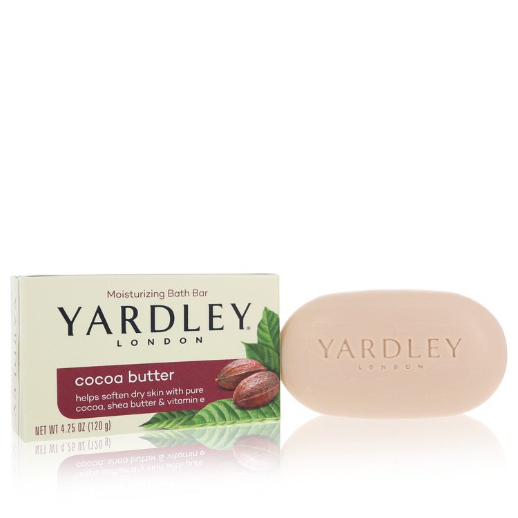 image showing the bottle and packaging for Yardley London Soaps Perfume By Yardley London Cocoa Butter Naturally Moisturizing Bath Bar 120g
