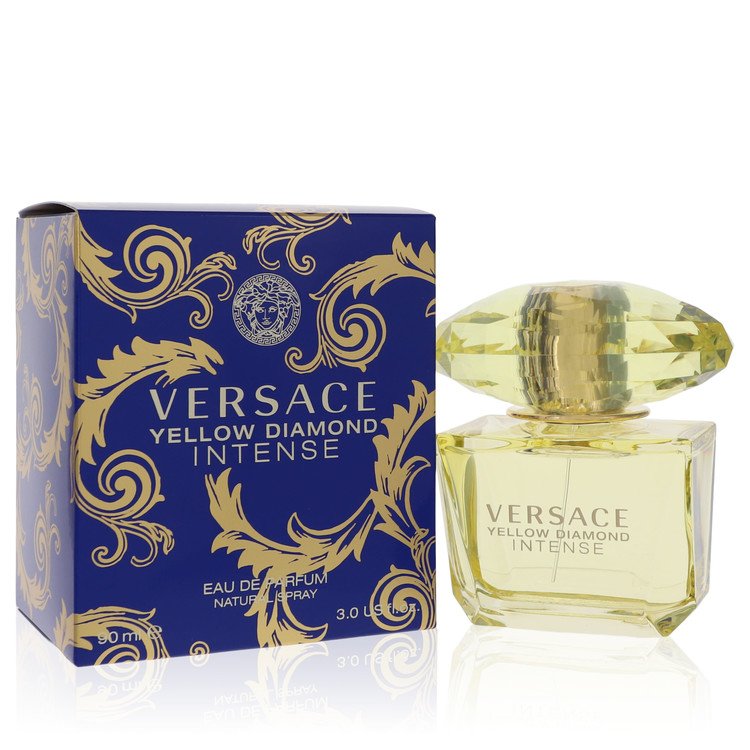image showing the bottle and packaging for Versace Yellow Diamond Intense Perfume By Versace Eau De Parfum Spray 90ml