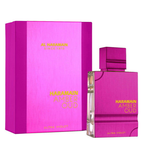 image showing the bottle and packaging for Al Haramain Amber Oud Ultra Violet Perfume By Al Haramain Eau De Parfum Spray 60ml