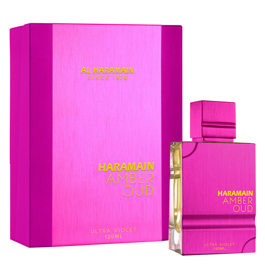 image showing the bottle and packaging for Al Haramain Amber Oud Ultra Violet Perfume By Al Haramain Eau De Parfum Spray 120ml