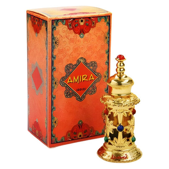 image showing the bottle and packaging for Al Haramain Amira Gold Perfume By Al Haramain Concentrated Perfume Oil 12ml