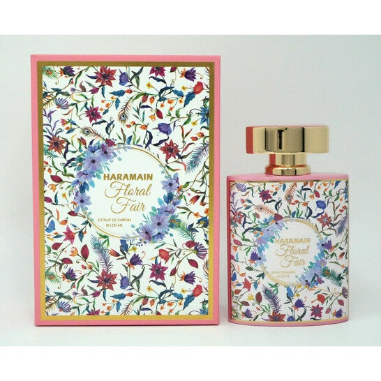 image showing the bottle and packaging for Al Haramain Floral Fair Perfume By Al Haramain Extrait De Parfum Spray 100ml
