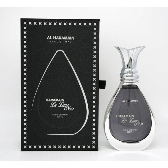 image showing the bottle and packaging for Al Haramain La Lune Noir Cologne By Al Haramain Extrait De Parfum Spray 100ml