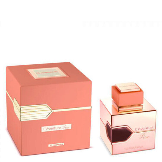 image showing the bottle and packaging for Al Haramain L'aventure Rose Perfume By Al Haramain Eau De Parfum Spray 200ml