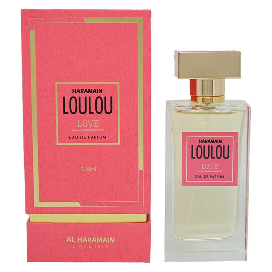 image showing the bottle and packaging for Al Haramain Loulou Love Perfume By Al Haramain Eau De Parfum Spray 100ml