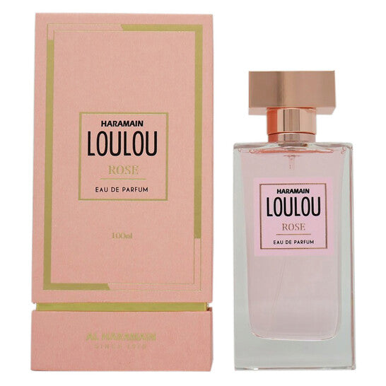 image showing the bottle and packaging for Al Haramain Loulou Rose Perfume By Al Haramain Eau De Parfum Spray 100ml