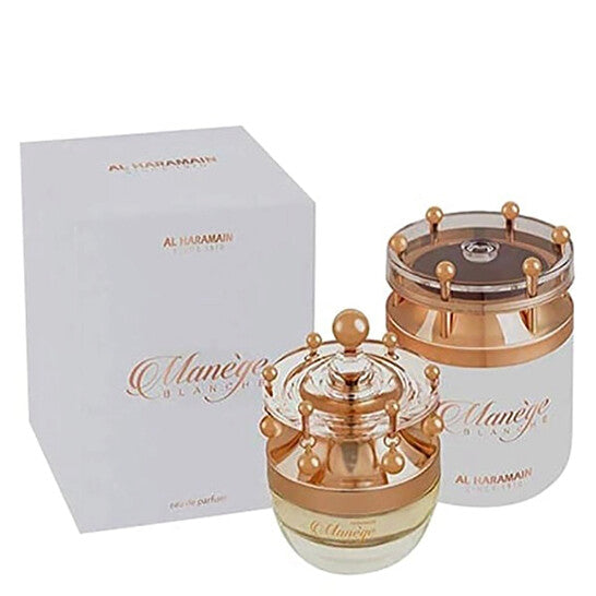 image showing the bottle and packaging for Al Haramain Manege Blanche Perfume By Al Haramain Eau De Parfum Spray 75ml