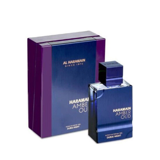 image showing the bottle and packaging for Al Haramain Amber Oud Dubai Night Cologne By Al Haramain Extrait De Parfum Spray 100ml