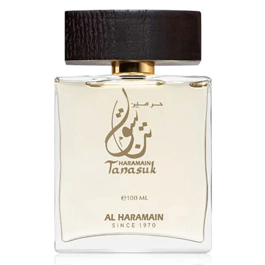 image showing the bottle and packaging for Al Haramain Tanasuk Perfume By Al Haramain Extrait De Parfum Spray 100ml