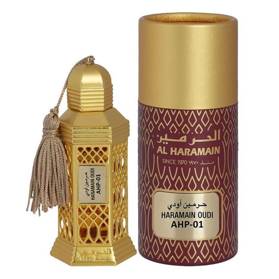 image showing the bottle and packaging for Al Haramain Oudi Perfume By Al Haramain Concentrated Perfume Oil 12ml