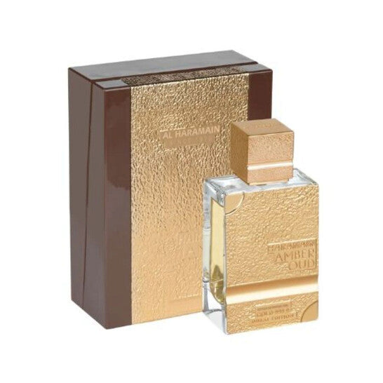 image showing the bottle and packaging for Al Haramain Amber Oud Gold Cologne By Al Haramain Extrait De Parfum Spray 75ml