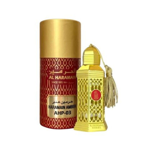 image showing the bottle and packaging for Al Haramain Amber Perfume By Al Haramain Concentrated Perfume Oil 12ml