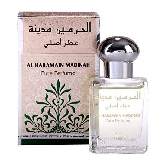 image showing the bottle and packaging for Al Haramain Madinah Cologne By Al Haramain Eau De Parfum Spray 15ml