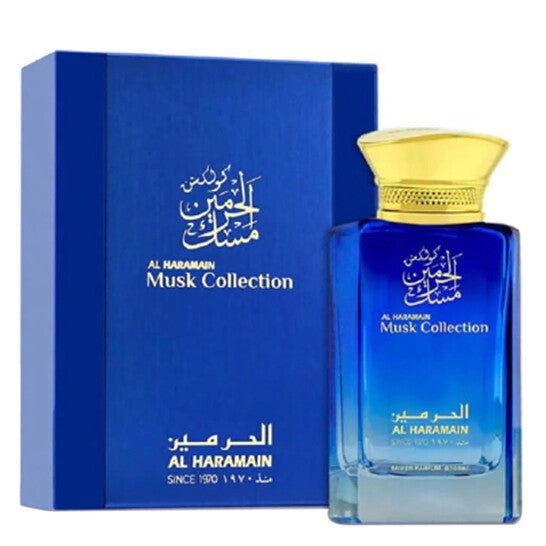 image showing the bottle and packaging for Al Haramain Musk Collection Cologne By Al Haramain Eau De Parfum Spray 100ml