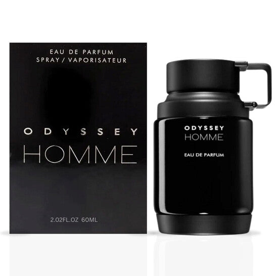 image showing the bottle and packaging for Armaf Odyssey Homme Black Cologne By Armaf Eau De Parfum Spray 59ml