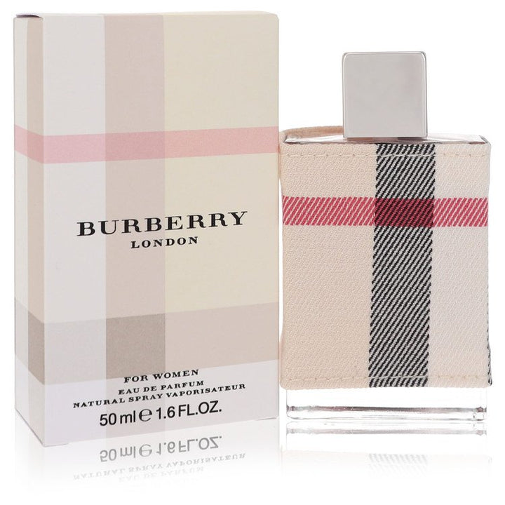 Burberry perfume bottle and packaging with checkered design on a white background
