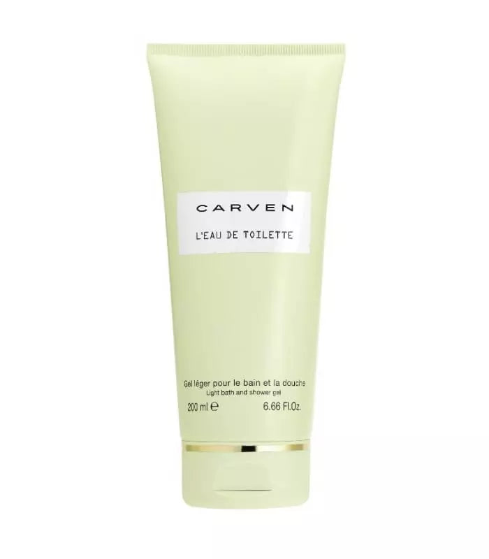 image showing the bottle and packaging for Carven L'eau De Toilette Perfume By Carven Shower Gel 200ml