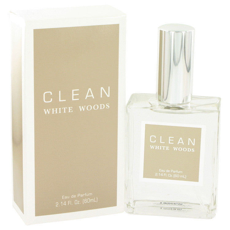 image showing the bottle and packaging for Clean White Woods Perfume By Clean Eau De Parfum Spray (Unisex) 60ml