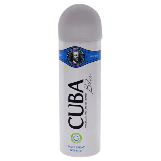 image showing the bottle and packaging for Cuba Blue Cologne By Cuba Body Spray 200ml