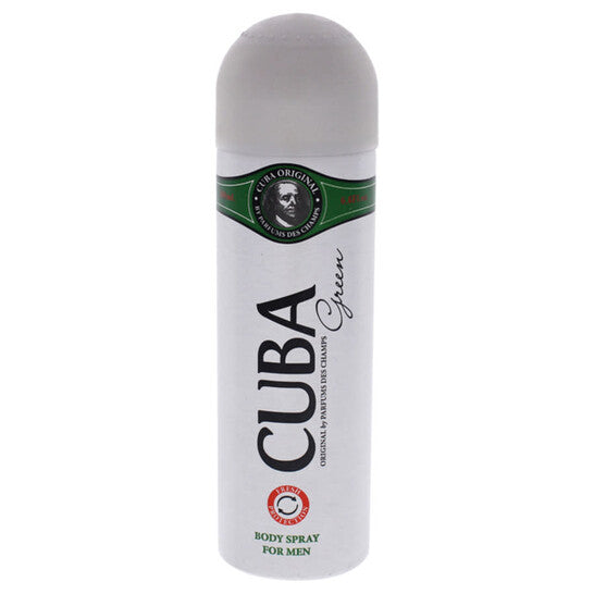 image showing the bottle and packaging for Cuba Green Cologne By Cuba Body Spray 200ml