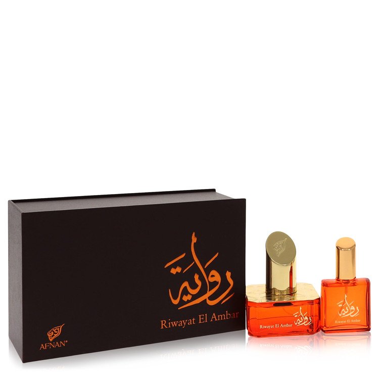 Image showing what you will get when you purchase Riwayat El Ambar Perfume By Afnan Eau De Parfum Spray + Free .67 Oz Travel Edp Spray
