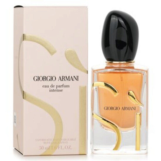image showing the bottle and packaging for Armani Si Intense Cologne By Giorgio Armani Eau De Parfum Spray 50ml