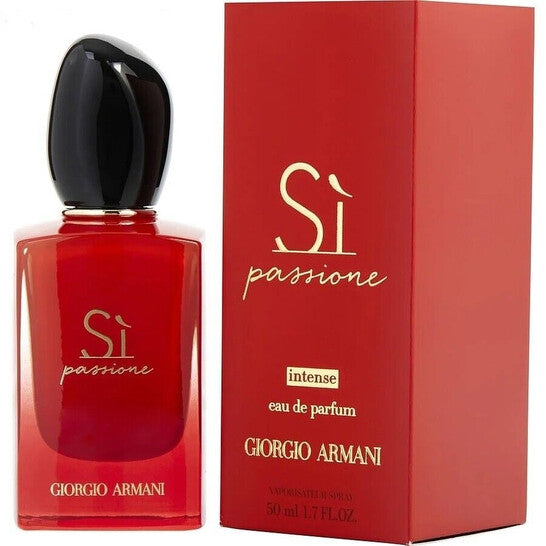 Red Giorgio Armani perfume bottle and packaging on a white background
