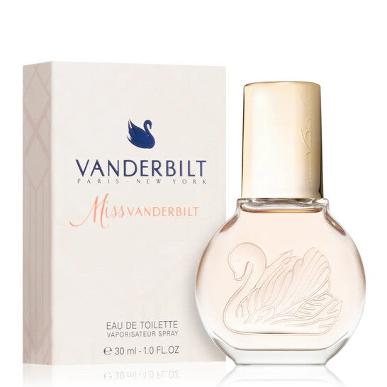 Vanderbilt Miss Vanderbilt perfume bottle and packaging on a white background